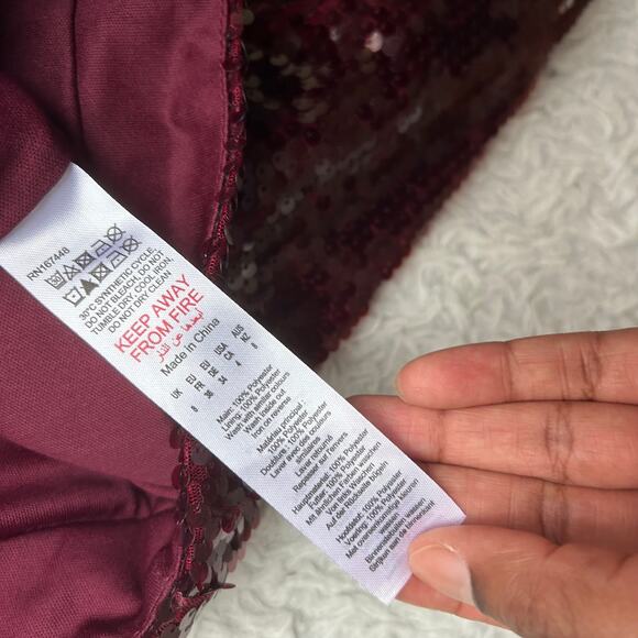 Pretty Little Thing Oxblood Red Sequin Flared Leg Pants US Size 4 - Picture 7 of 8